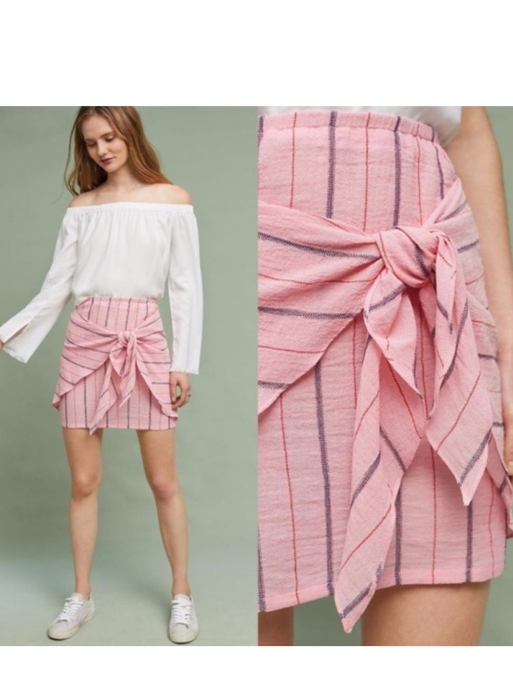 NWT Anthropologie Holding Horses Women's Pink Striped Metallic Wrap Skirt